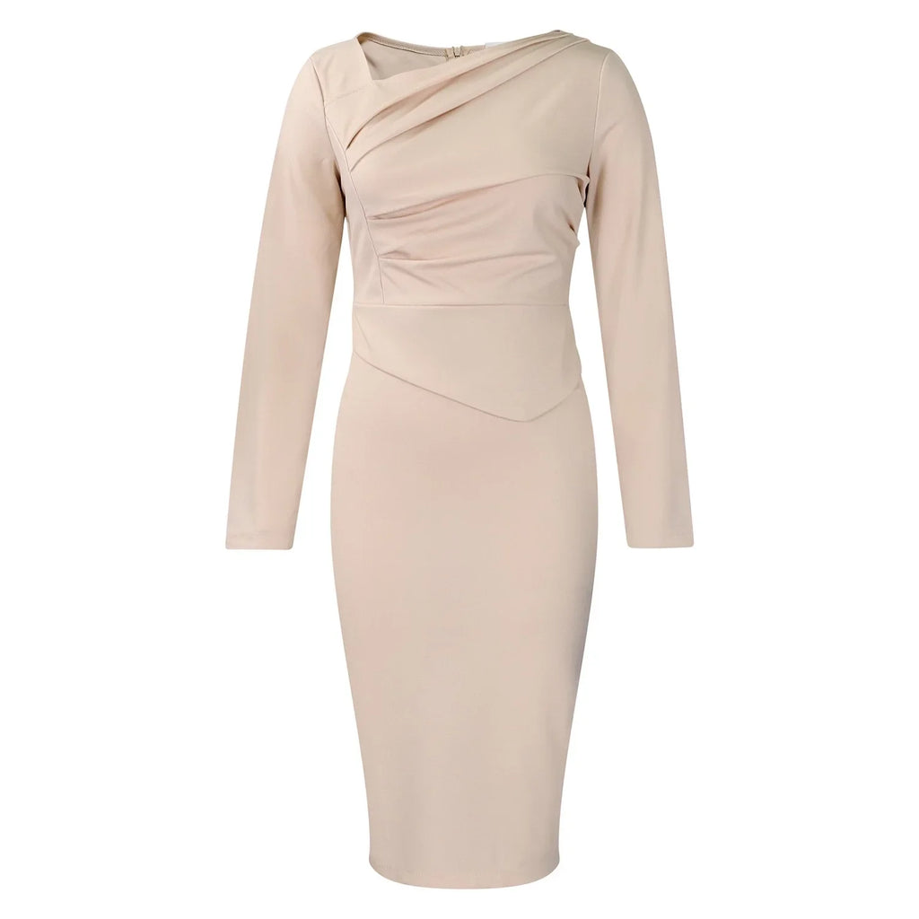 Professional Midi Office Dress for Women with Long Sleeves