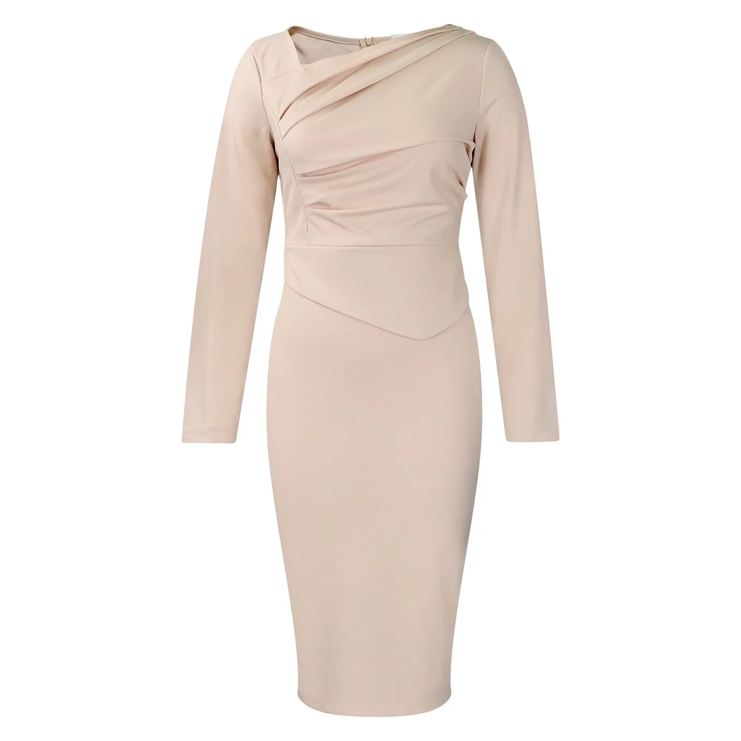 Professional Midi Office Dress for Women with Long Sleeves