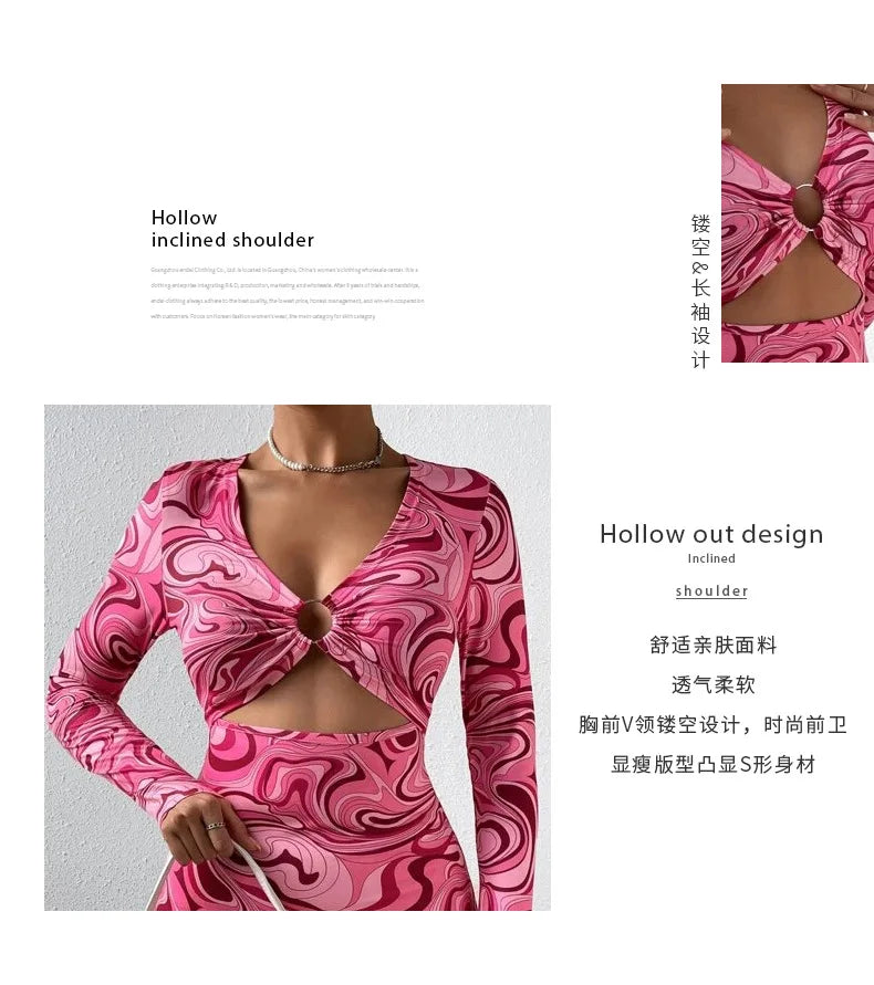 Leopard Print Backless Mini Dress With Hollow Out Detailing