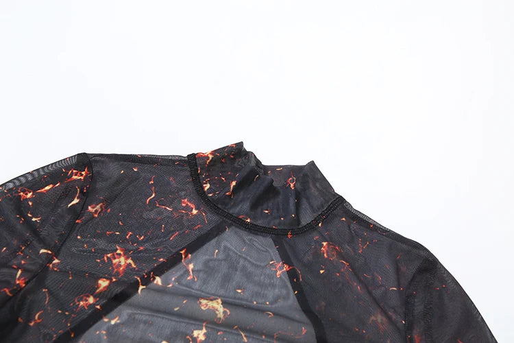 Colorful Mesh Print Jumpsuit for Women Sheer Backless Summer Clubwear Peach Buttocks Contour Tight Fit Overalls