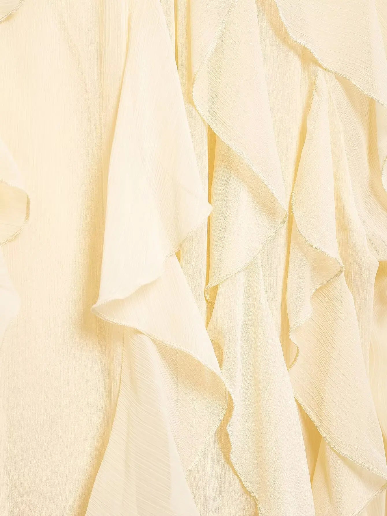 Semi-Sheer Ruffle V-Neck Blouse for Women Long Sleeve Button-Up Lightweight Spring Summer Top