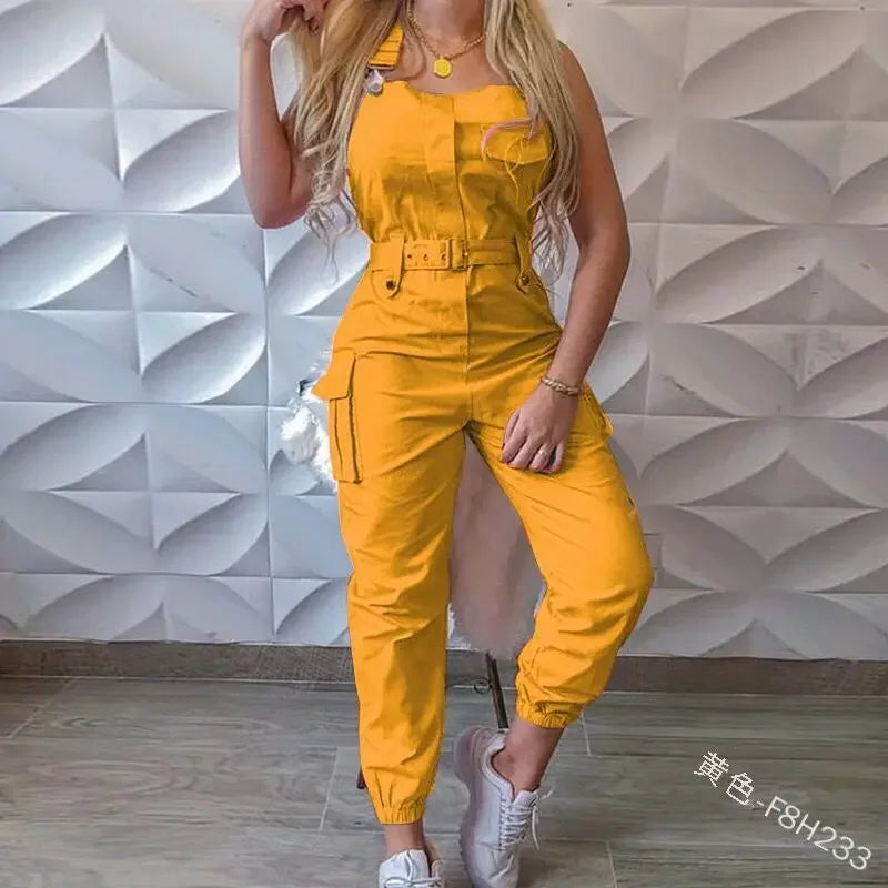 Women's Fashion Strap Jumpsuit Loose Fit Dungarees Long Romper with Pockets Casual Cargo Pants Playsuit Summer Workwear