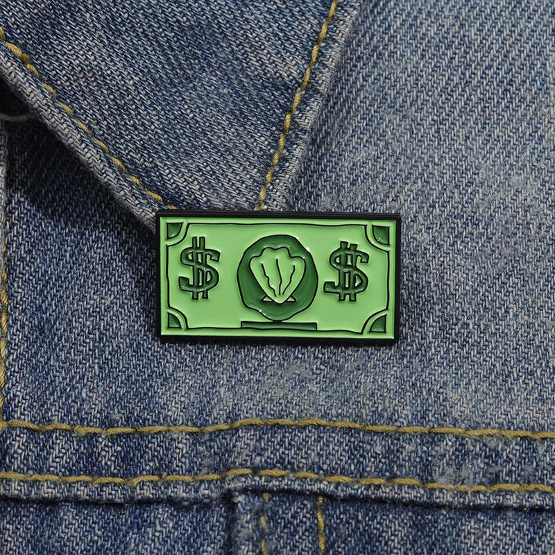 Green USD Symbol Enamel Pin Cute Cartoon Money Brooch for Kids Fans Jewelry Gift