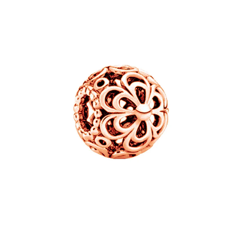 Plated Rose Gold Sparkling Pink Hot Air Balloon and Heart Charm Bead for Silver 925 Bracelet DIY Jewelry