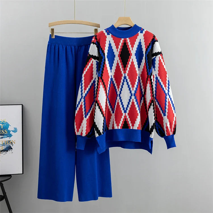 Loose Knitted Two Piece Women Casual Loungewear Sweater and Pants Set Winter Tracksuit