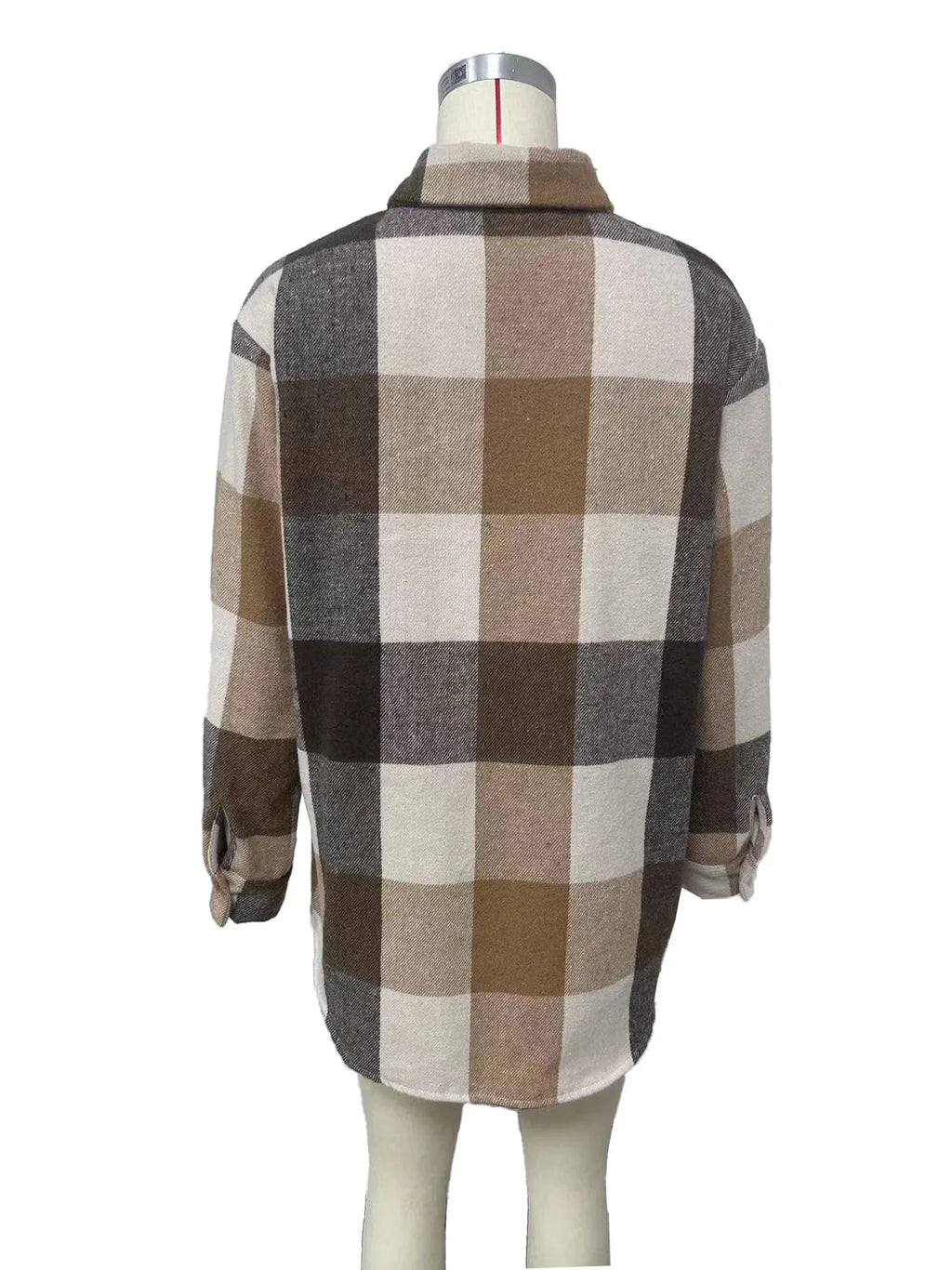 Women's Flannel Lapel Plaid Shirt Jacket Long Sleeve Button Down Thin Warm Coat Blouse for Autumn Casual Wear