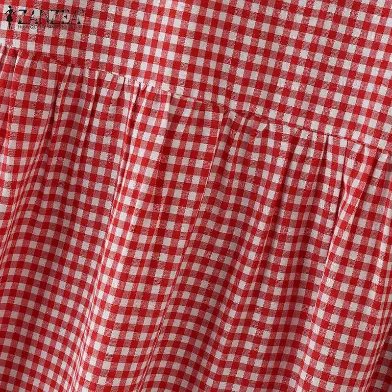 Gingham Midi Dress For Women Vintage Casual Aline Holiday