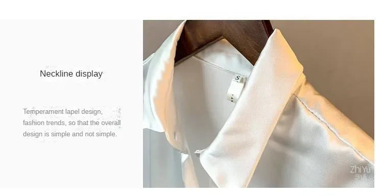 Long Sleeve Satin Shirt for Women Draped Retro Style Sun-Proof Lightweight Blouse Perfect for Spring and Summer All-Matching Fashion Top