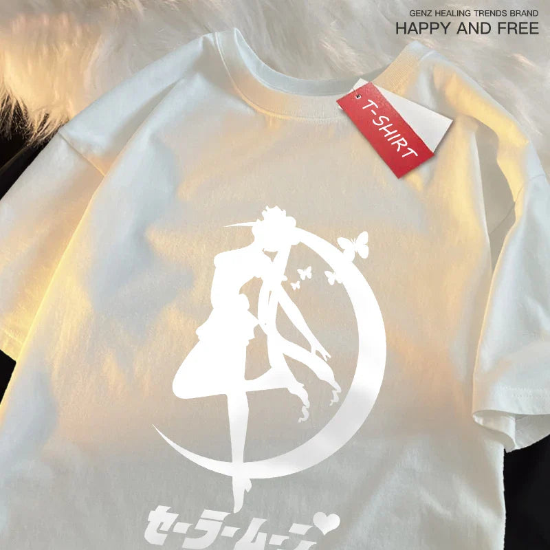 Sailor Moon Themed Couple T Shirts for Women and Men Soft Cotton Short Sleeve Tees for Casual Wear