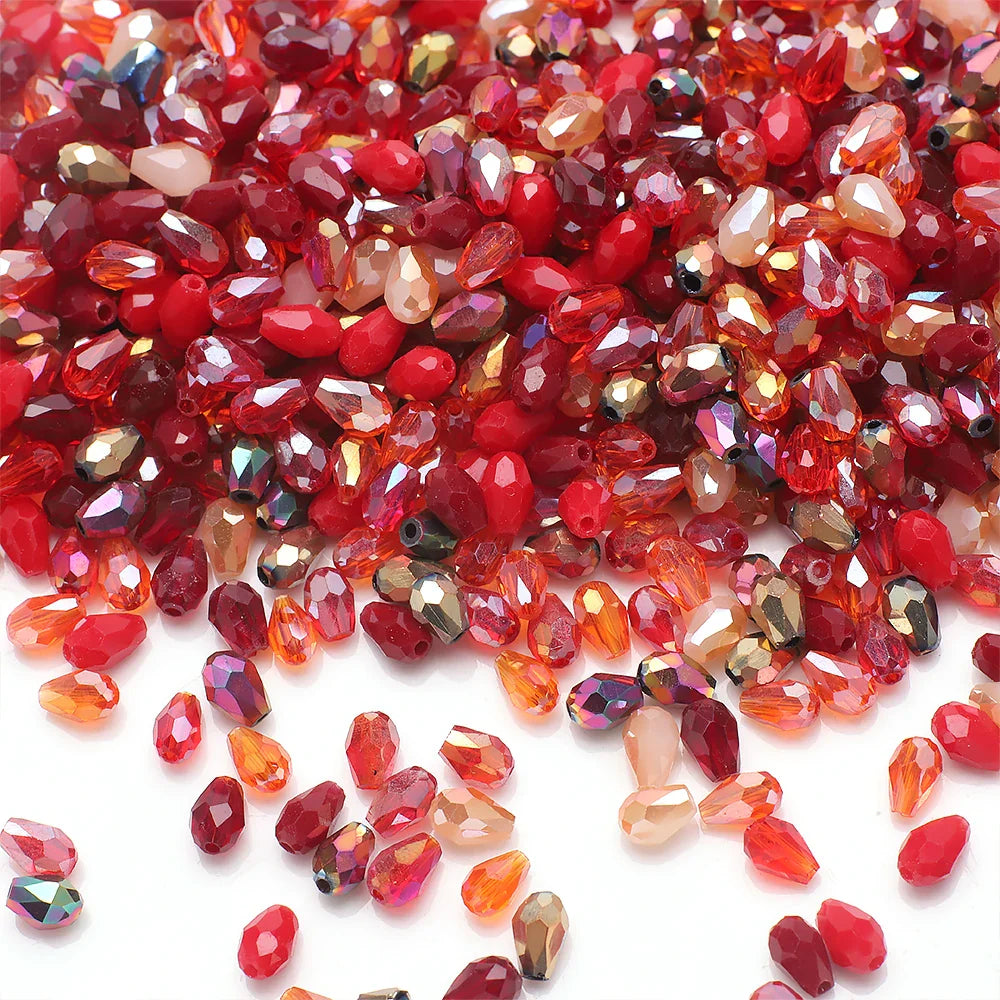 100 Pieces 4x6mm AB Mixed Color Tear Drop Faceted Crystal Glass Beads for Jewelry Making and DIY Crafts