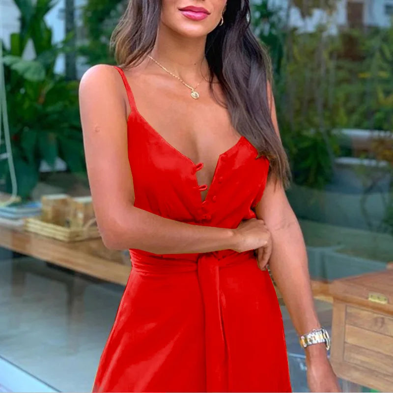 Summer Spaghetti Strap Backless V Neck Sundress For Women