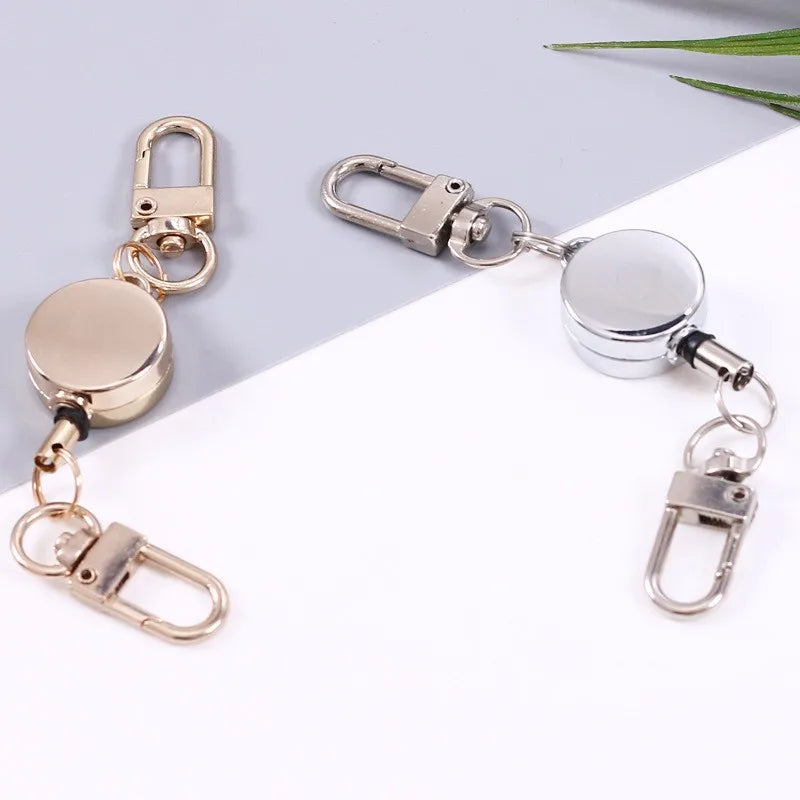 Retractable Badge Reel with Anti-Theft Metal Key Holder and Easy-Pull Buckle Rope Keychain Accessories