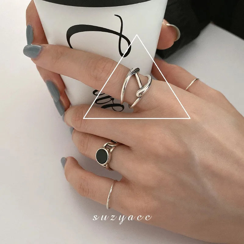 925 Sterling Silver Cross Hollow Chain Geometric Finger Ring Creative Party Jewelry Gift
