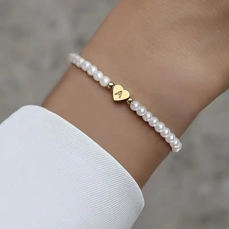 26 Letters Initial Pearl Bracelet for Women Stylish Faux Pearl Jewelry Gift A-Z