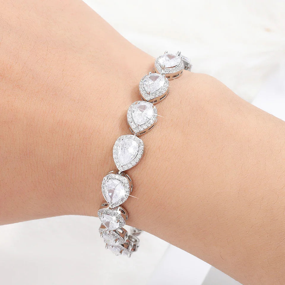 Geometric Water Drop CZ Bracelet for Women - Elegant Zircon Jewelry for Weddings and Parties
