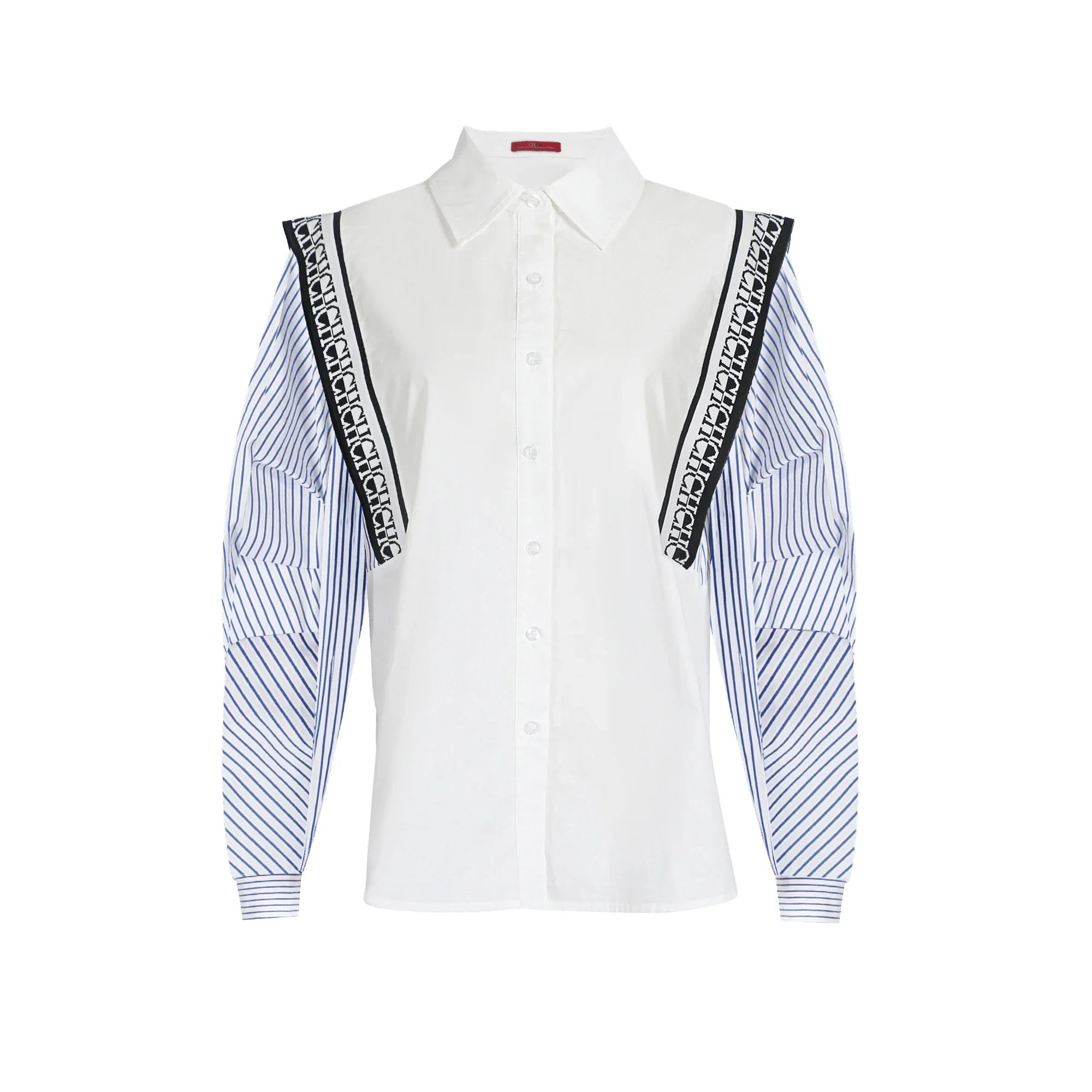 Women's Blue Striped Splicing Business Commuter Top with Stylish Bottom Shirt Design