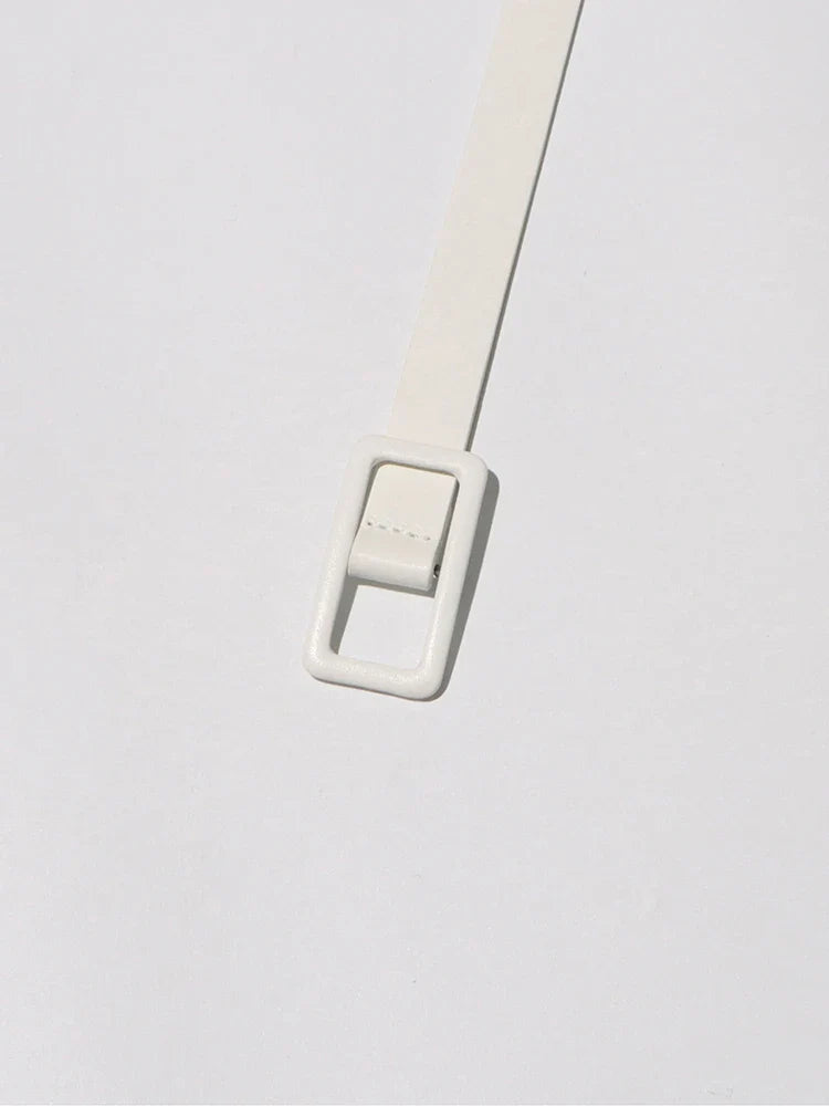 Patchwork Lace Hollow Dress Belted Lantern Sleeve For Women