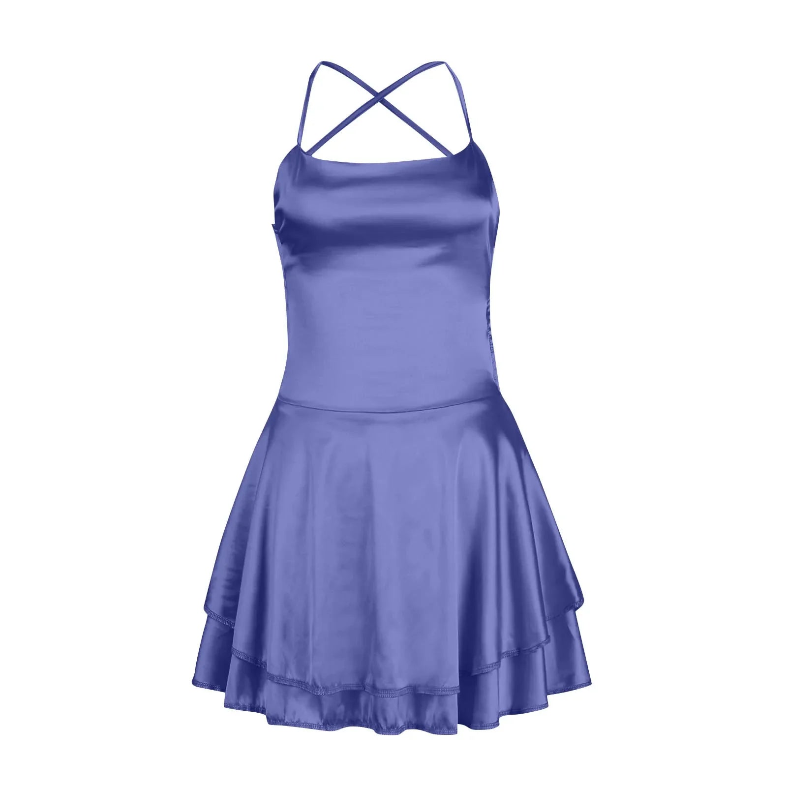 Backless Satin Party Dress With Cowl Neck Spaghetti Straps