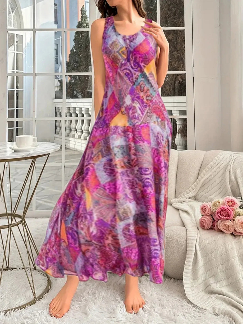 Boho Beach Dress With Print Tank Top For Summer Holiday