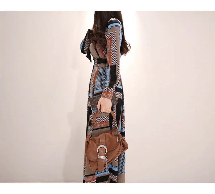 Vintage Print Long Shirt Dress For Women Ankle Length