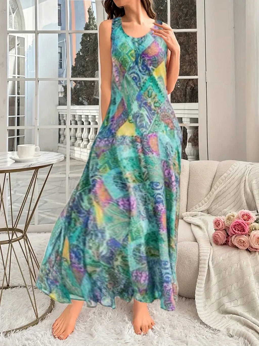 Boho Beach Dress With Print Tank Top For Summer Holiday