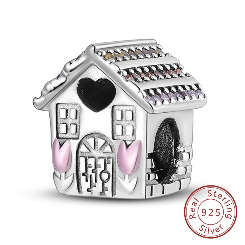 925 Sterling Silver Love Heart Family Charm Bead Pendant for Women's Bracelet Jewelry Gift