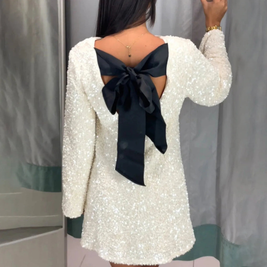 Backless Sparkling Sequin Party Dress With Bow For Women