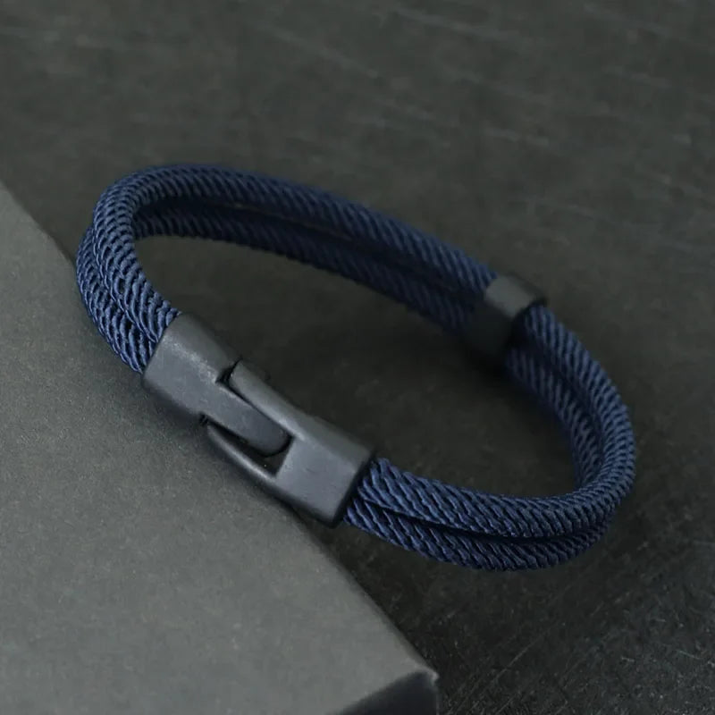 Men's Double Layer Nylon Rope Bracelet Detachable Stackable Leisure Accessory