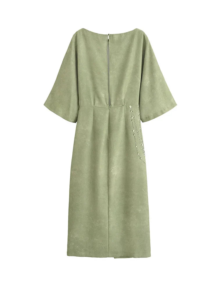 Floral Print Summer Midi Dress Women Three Quarter Sleeve