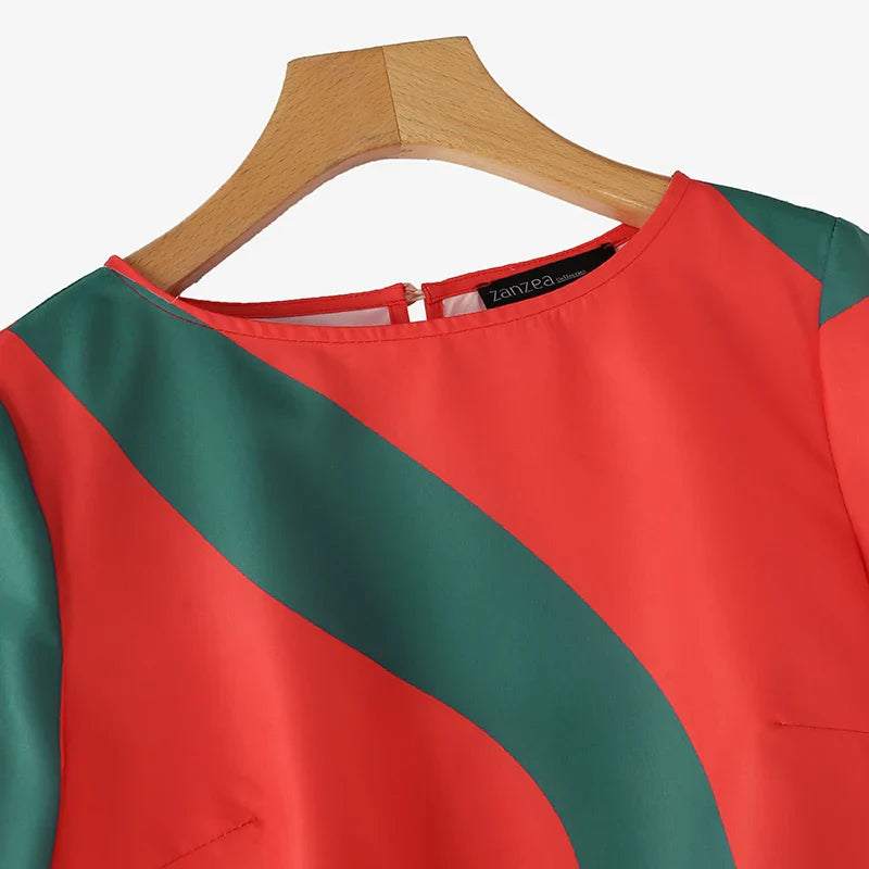 Women Colorful Printed Sundress Round Neck Short Sleeves