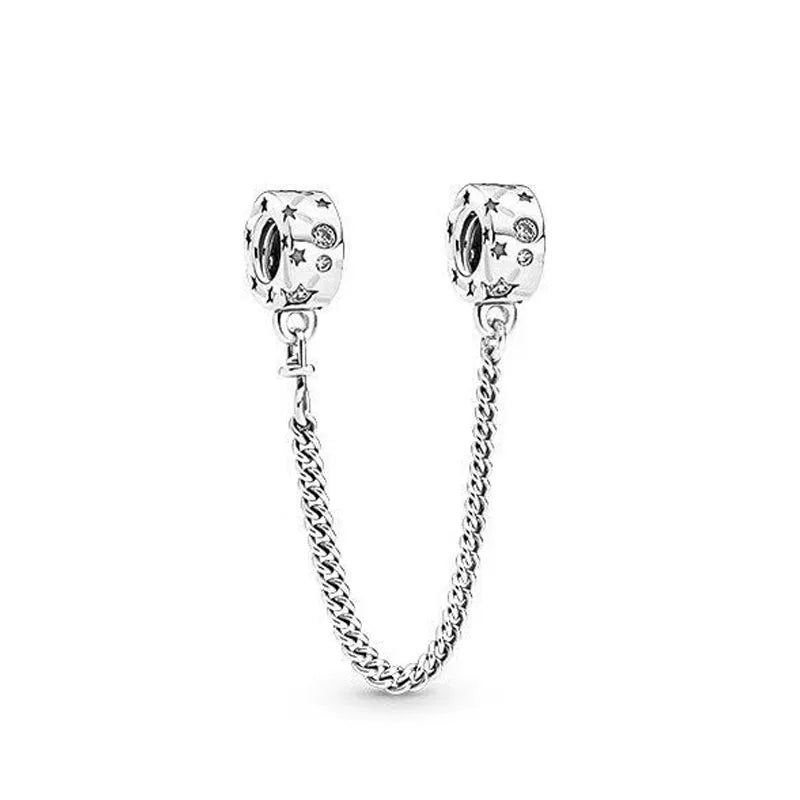 DIY Love Heart Family Safety Chain Bracelet with 925 Silver Star Clip Bead and Flower Charm Gift