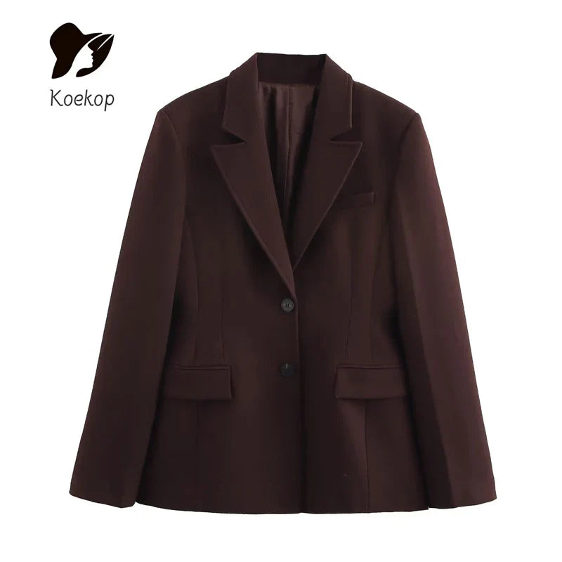 Women's Fashion Solid Color Lapel Loose Blazer with Vintage Casual Chic Long Sleeve High Waisted Mini Skirt Set