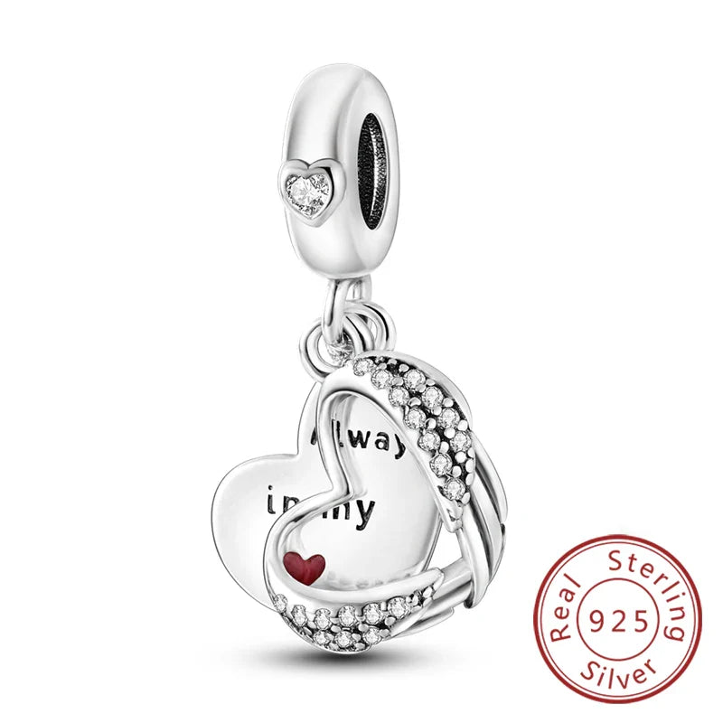 925 Sterling Silver Forever Love Heart Charms Beads for Sister Family Bracelet Jewelry Gifts