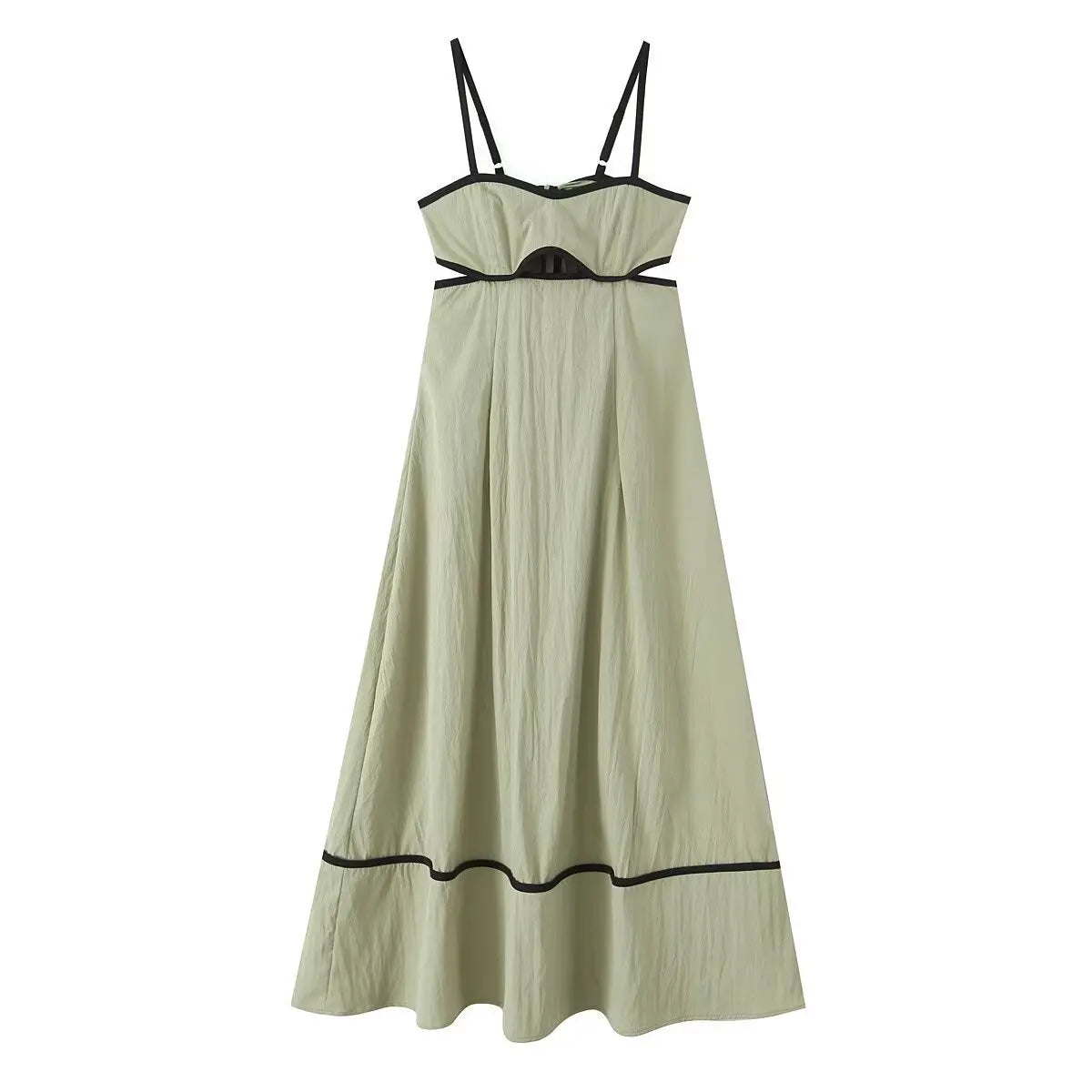 Hollow Out Spaghetti Strap Midi Dress High Waist A Line