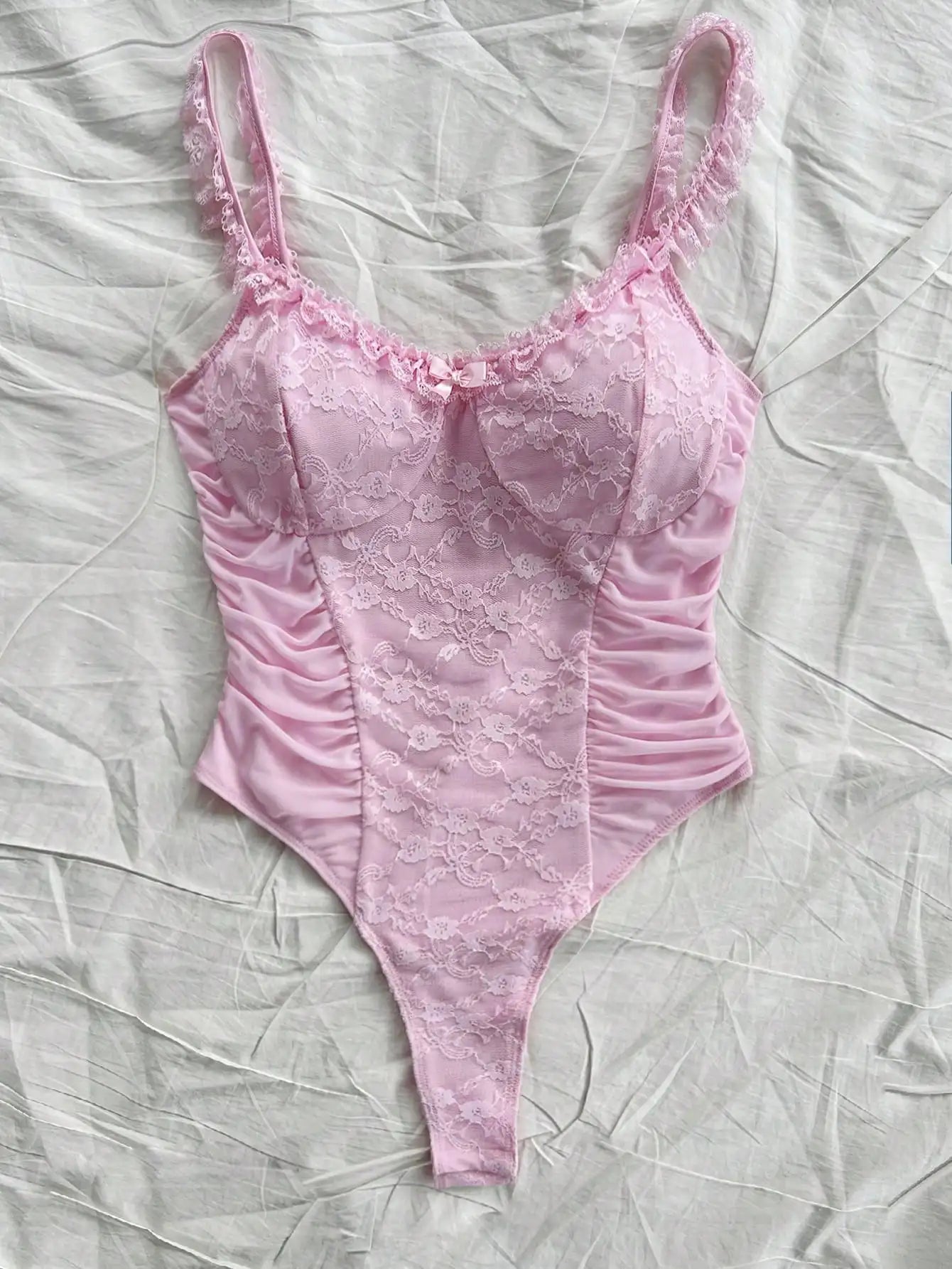 Romantic Lace Knit Sling Jumpsuit with Wooden Ear Edge Casual Vintage Holiday Dress for Women