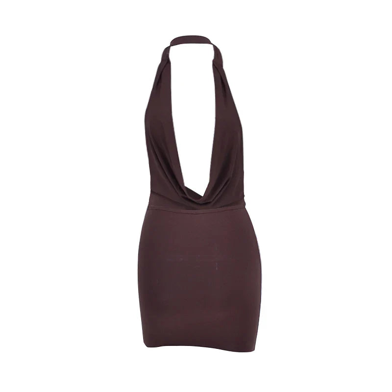 Summer Backless Mini Dress for Women V Neck Knit Partywear