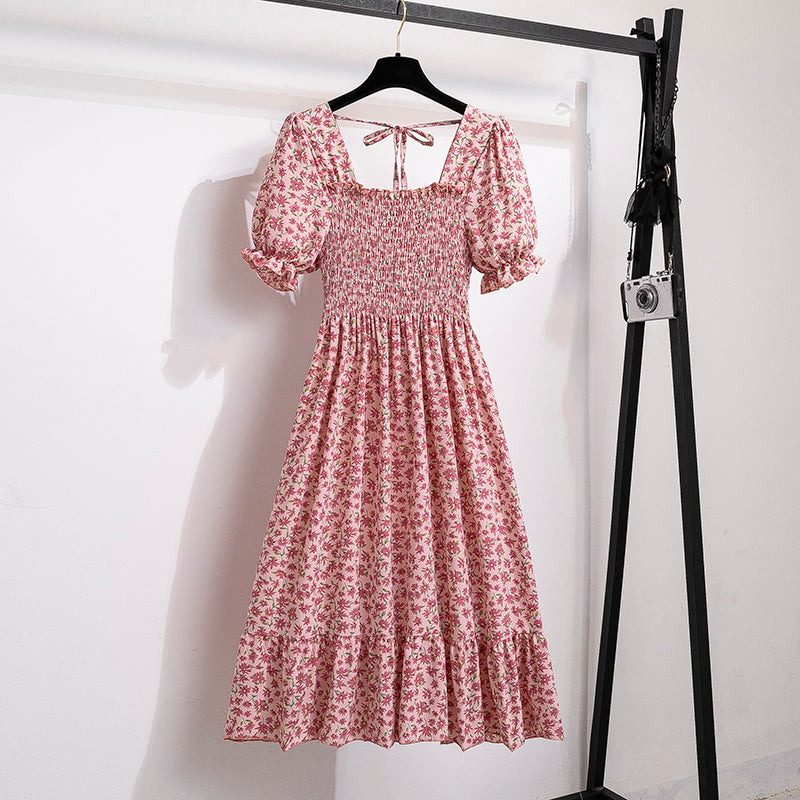 Backless Chiffon Pleated Midi Dress With Elastic Waist