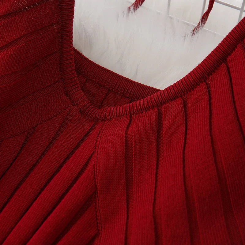 Ribbed Knit Bodycon Wrap Dress With Split Hem For Summer