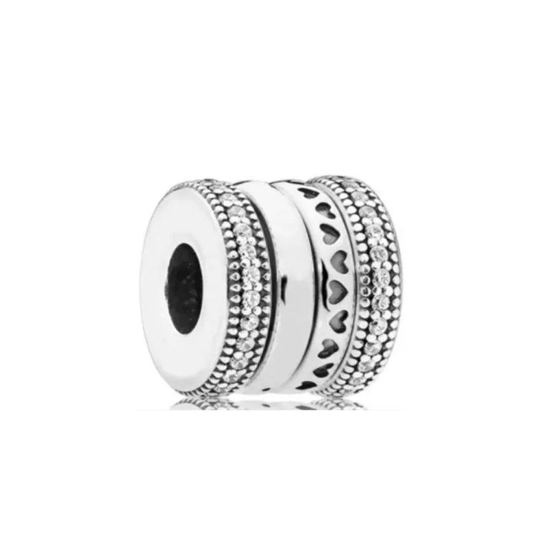 Charm Fit Original Bracelet with Shining Zircon Love Heart and Flower Bead for Women Jewelry Gift in 925 Silver Plated Design