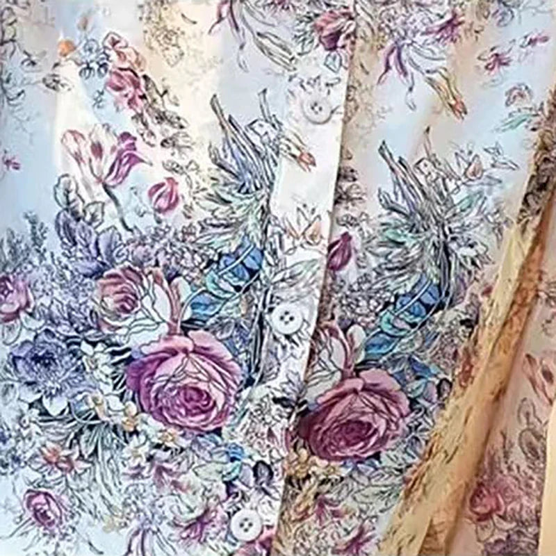 Vintage Elegant Women's Chiffon O-Neck Lantern Sleeve Printed Blouse Slim Fit Casual Office Shirt