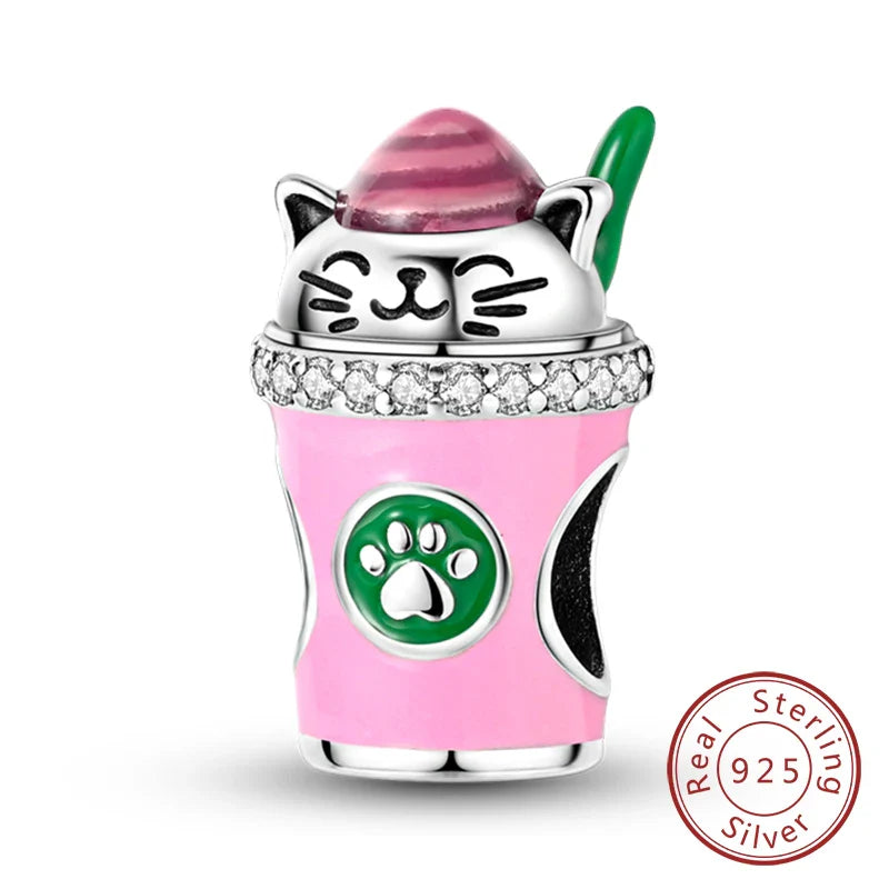 925 Sterling Silver Pink Pendant Charm for DIY Jewelry Bracelet and Necklace