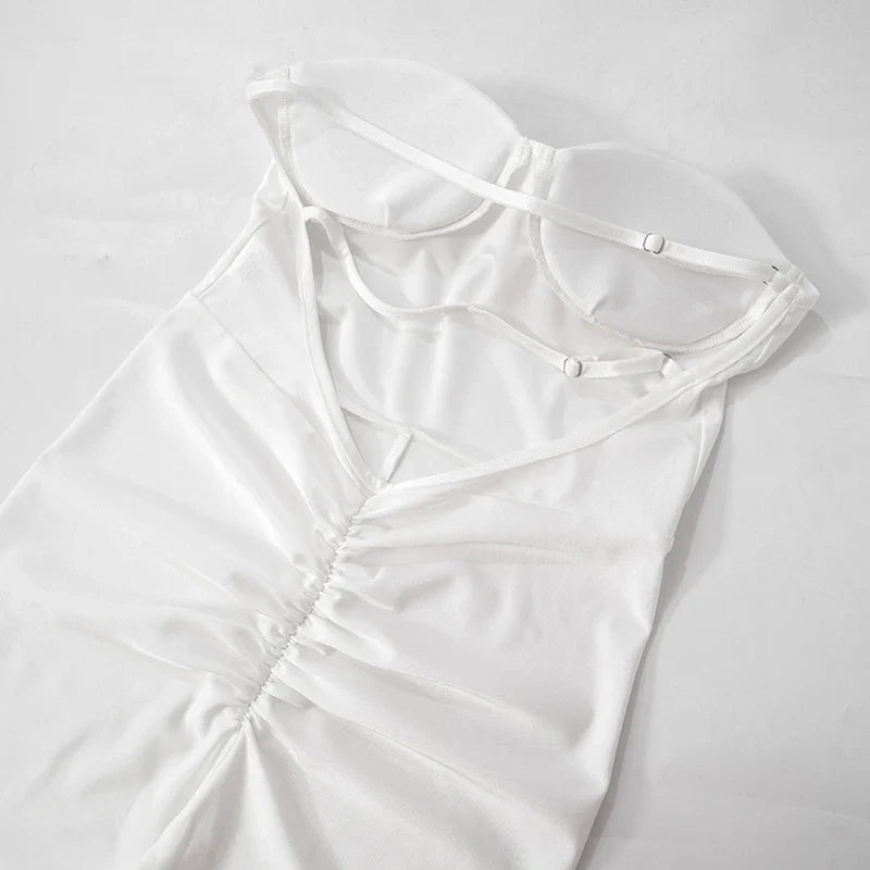 Elegant Women's Strapless Slim Fit Backless Sleeveless Pencil Jumpsuit Solid Color Evening Wear