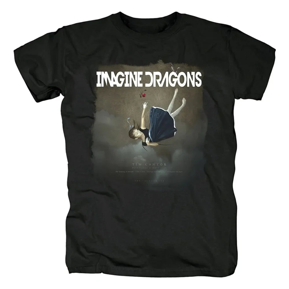 100% Cotton Vintage Rock Band T-Shirt with Imagine Dragons Print for Men and Women Streetwear Tee Tops