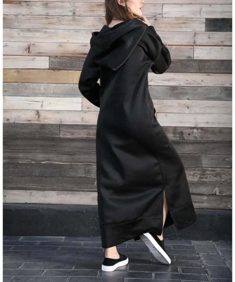 Cozy Knitted Hooded Long Dress With Large Pocket Women