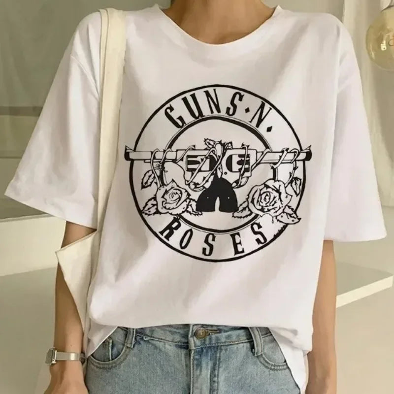 Pistola N Roses Hip Hop Street Style Punk Fashion T-Shirt for Women