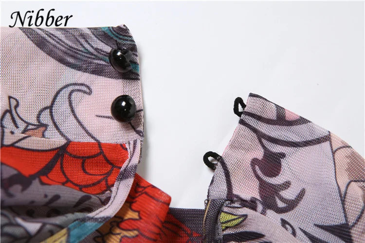 See Through Backless Dragon Print Jumpsuit for Women Short Sleeve Slim Stretch Fitness Workout Overalls Clubwear