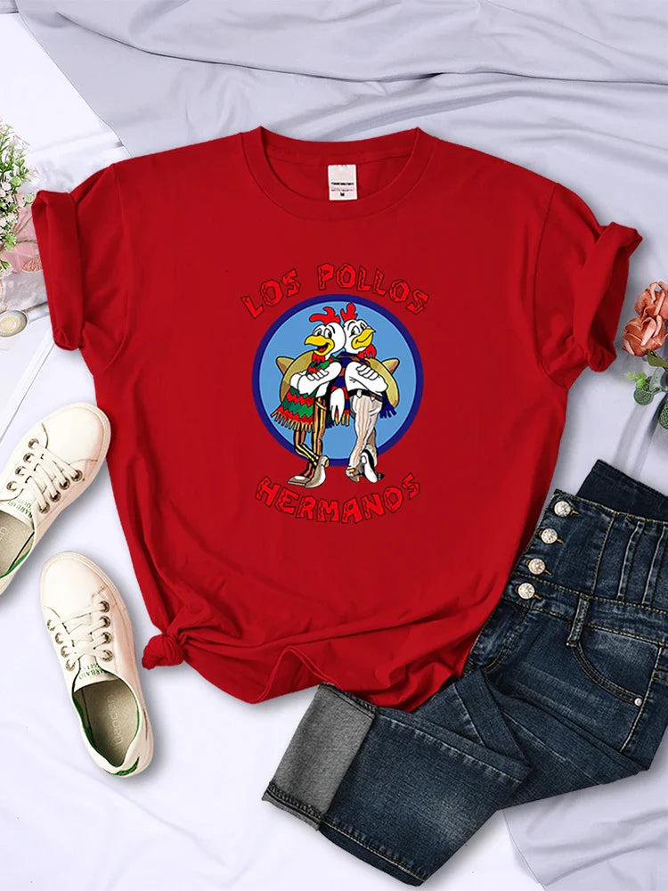 Funny Los Pollos Hermanos T-Shirt for Women Casual Short Sleeve Hip Hop Tee Summer Tops