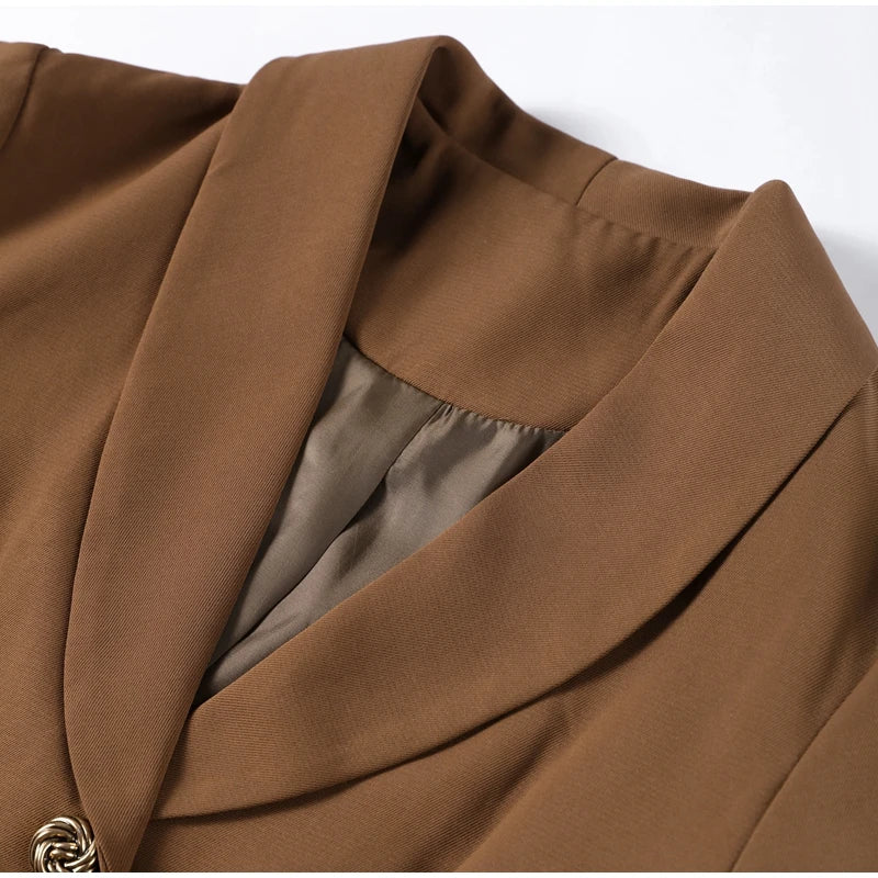 Casual Women Blazer Pants Suit with Slim Lapel Puff Sleeves and Wide Leg Trousers 2 Piece Outfit