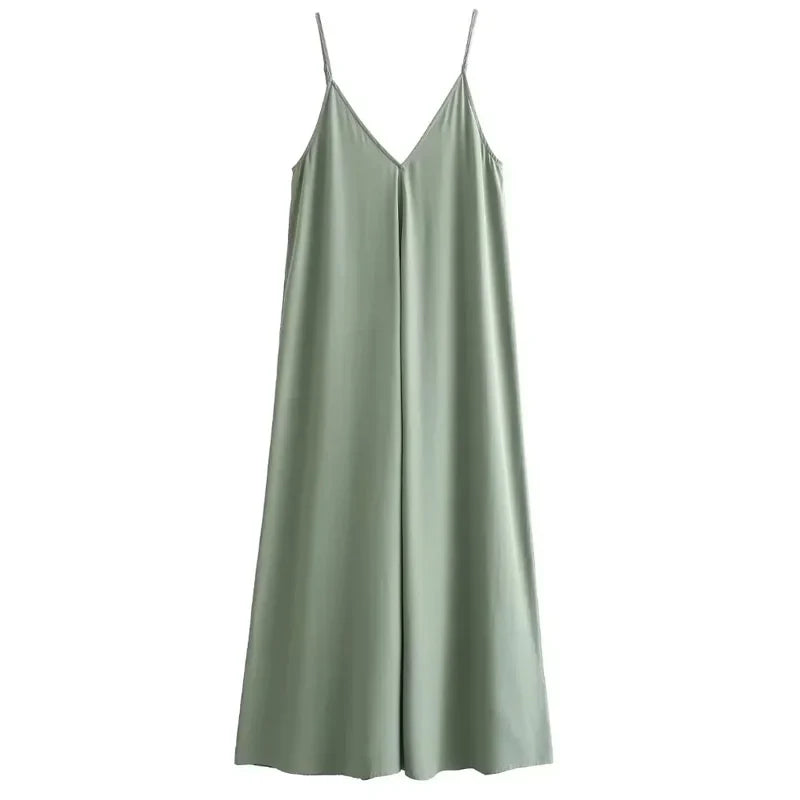 Backless Slip Midi Dress For Summer Beach In Black