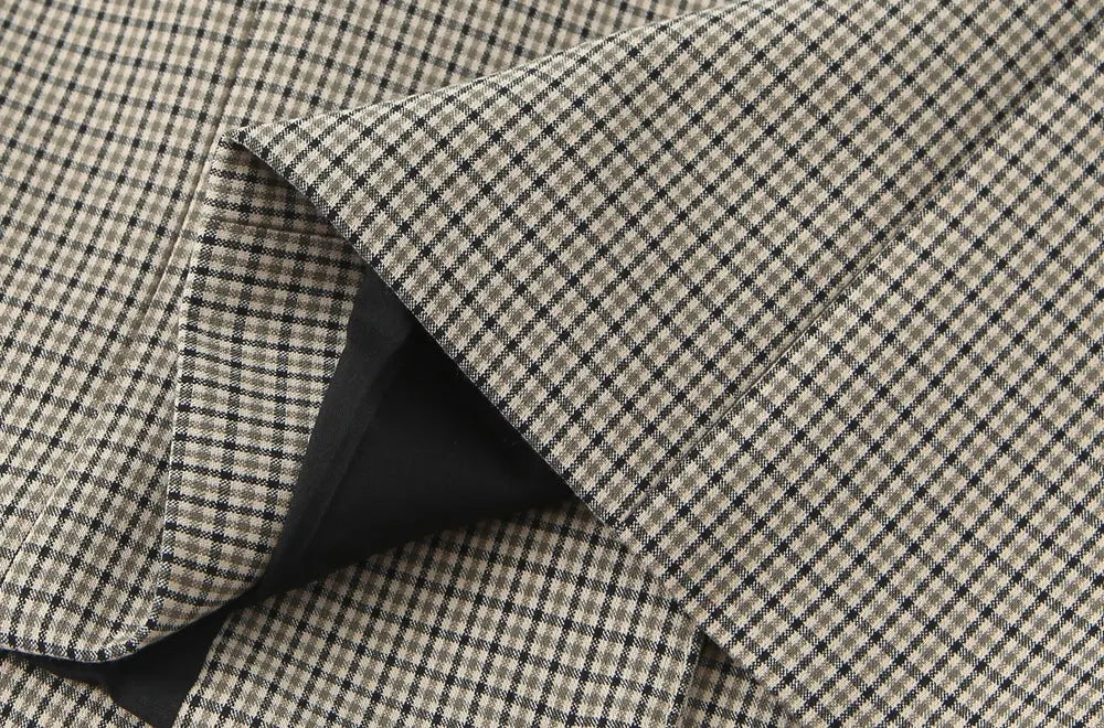 Women's Fashion Button-Up Check Waistcoat With High Waist Belted Straight Pants Two Piece Set